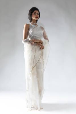 white plain tissue silk one minute saree 2