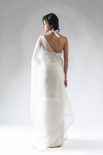 white plain tissue silk one minute saree
