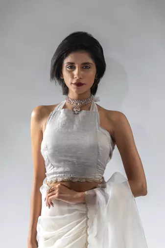 white plain tissue silk one minute saree