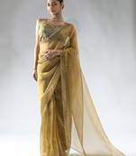 Mustard plain tissue silk one minute saree with blouse piece