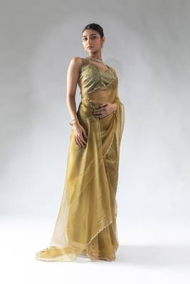 mustard plain tissue silk one minute saree 3