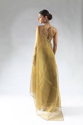 mustard plain tissue silk one minute saree 4