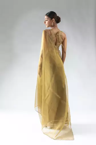 mustard plain tissue silk one minute saree