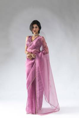 onion pink plain tissue silk one minute saree 1