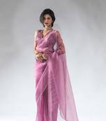 Onion pink plain tissue silk one minute saree with blouse piece
