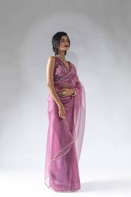 onion pink plain tissue silk one minute saree 3