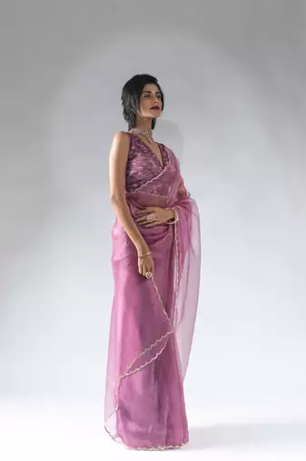 onion pink plain tissue silk one minute saree