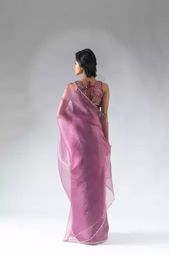 onion pink plain tissue silk one minute saree