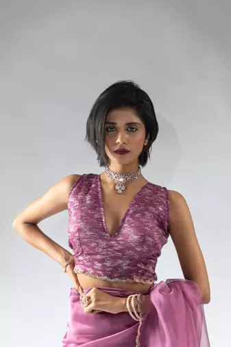 onion pink plain tissue silk one minute saree