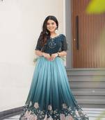 Rama georgette beads embroidered and digital printed flared gown