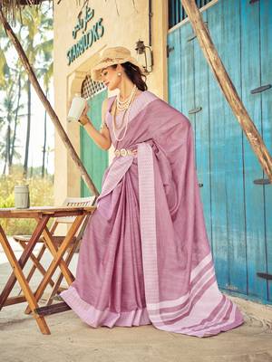 Light Pink Linen Thread work Border Saree With Blouse 1