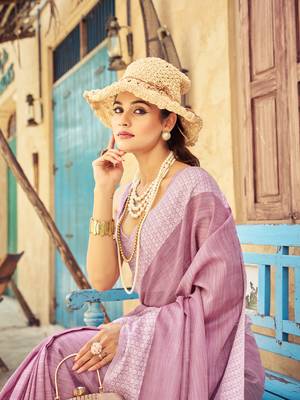 Light Pink Linen Thread work Border Saree With Blouse 3