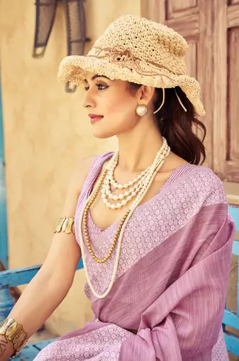 Light Pink Linen Thread work Border Saree With Blouse