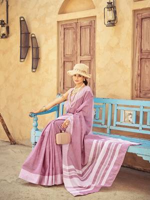 Light Pink Linen Thread work Border Saree With Blouse 5