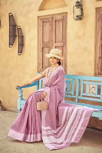 Light Pink Linen Thread work Border Saree With Blouse