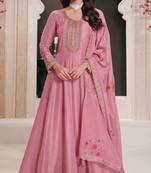 Pink embroidery silk semi stitched gowns