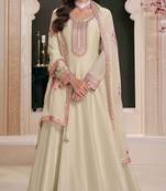 Cream embroidery silk semi stitched gowns