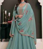 Light blue embroidery silk semi stitched gowns