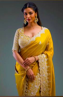 Mustard Yellow Organza silk blend saree  1