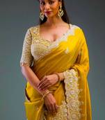 Mustard Yellow Organza silk blend saree 