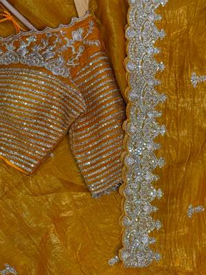Mustard Yellow Organza silk blend saree  2