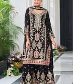 Black chinon silk embroidered designer Palazzo suit