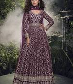 Wine viscose jaquard silk embroidered anarkali suit