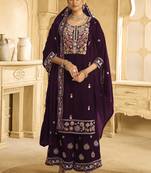 Wine velvet embroidered palazzo suit