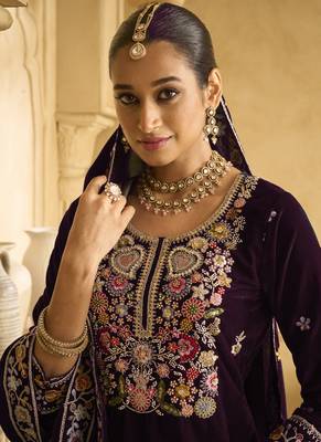 Wine velvet embroidered palazzo suit 2
