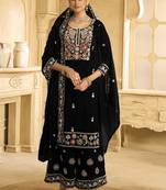 Black velvet embroidered palazzo suit