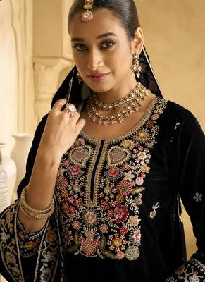 Black velvet embroidered palazzo suit 2