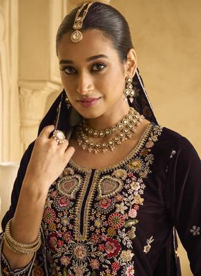 Brown velvet embroidered palazzo suit 2