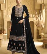 Black velvet embroidered palazzo suit