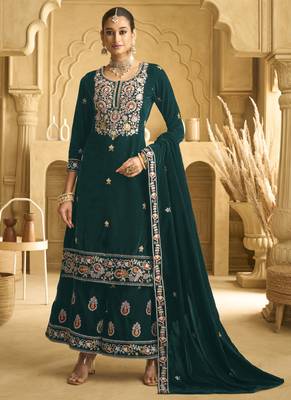 Green velvet embroidered palazzo suit 1