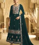 Green velvet embroidered palazzo suit