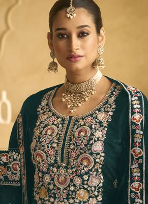 Green velvet embroidered palazzo suit 2