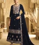 Navy blue velvet embroidered palazzo suit