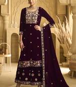 Wine velvet embroidered palazzo suit