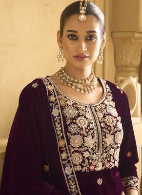 Wine velvet embroidered palazzo suit 2