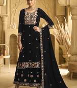 Black velvet embroidered palazzo suit