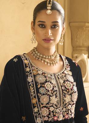 Black velvet embroidered palazzo suit 2