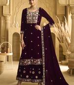 Violet velvet embroidered palazzo suit