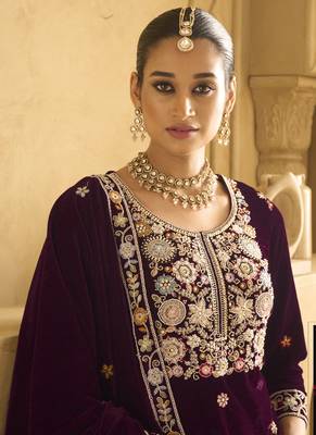 Violet velvet embroidered palazzo suit 2