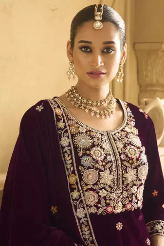 Violet velvet embroidered palazzo suit