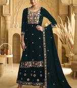 Green velvet embroidered palazzo suit