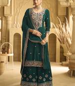 Green velvet embroidered palazzo suit
