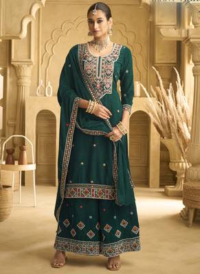 Green velvet embroidered palazzo suit 2