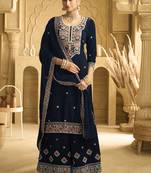 Navy blue velvet embroidered palazzo suit