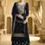 Navy blue velvet embroidered palazzo suit