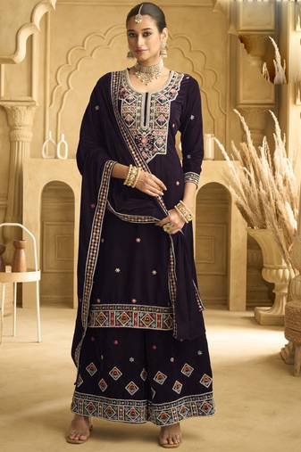 Wine velvet embroidered palazzo suit